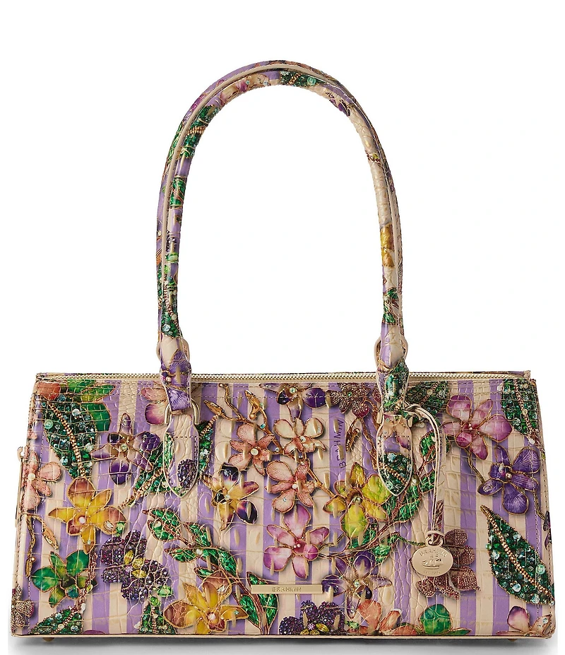 BRAHMIN Sophia Pinstripe Petals East West Satchel Bag
