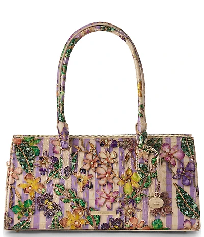BRAHMIN Sophia Pinstripe Petals East West Satchel Bag