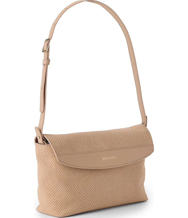 BRAHMIN Tan Dawnlight Collection Snake Embossed Kalina Shoulder Bag