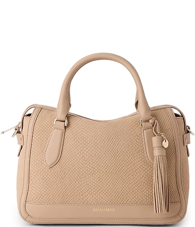 BRAHMIN Tan Dawnlight Collection Snake Embossed Micaela Slouchy Satchel