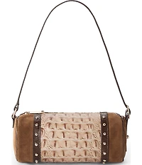 BRAHMIN Taupe Ensemble Billie Suede & Leather Studded Shoulder Bag