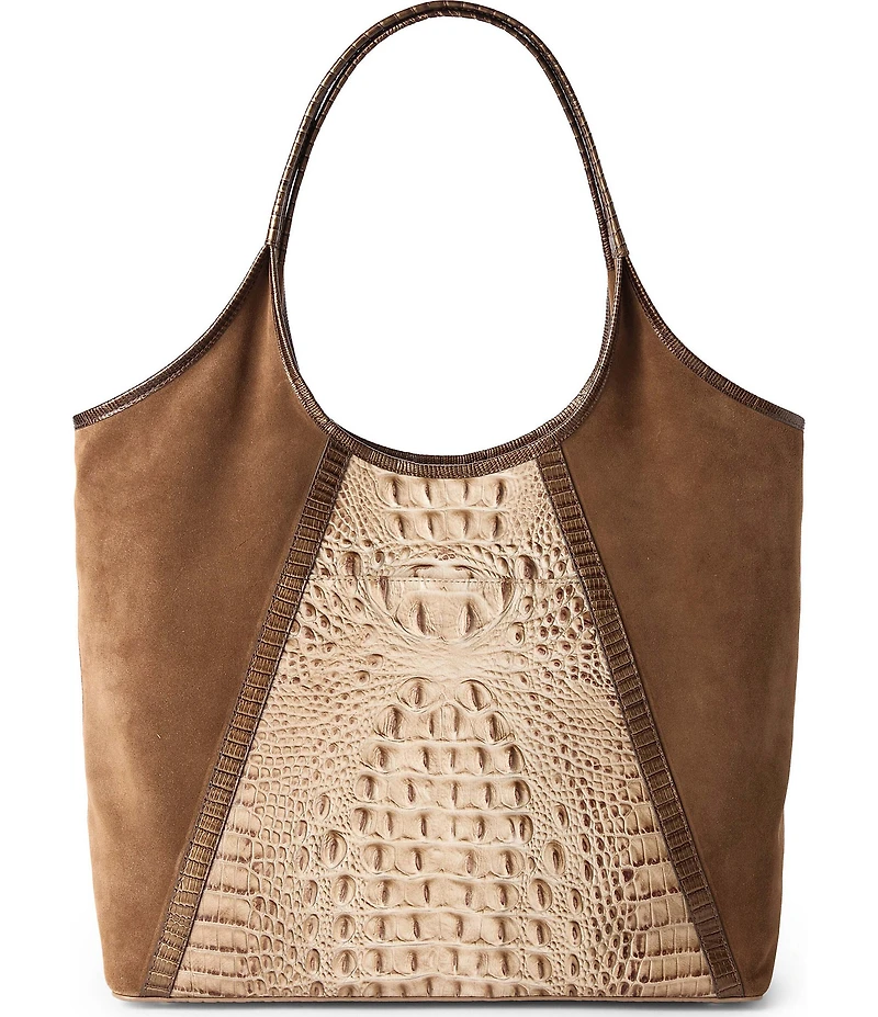 BRAHMIN Taupe Ensemble Iona Suede & Leather Studded Tote Bag