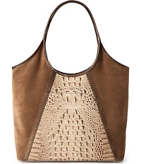 BRAHMIN Taupe Ensemble Iona Suede & Leather Studded Tote Bag