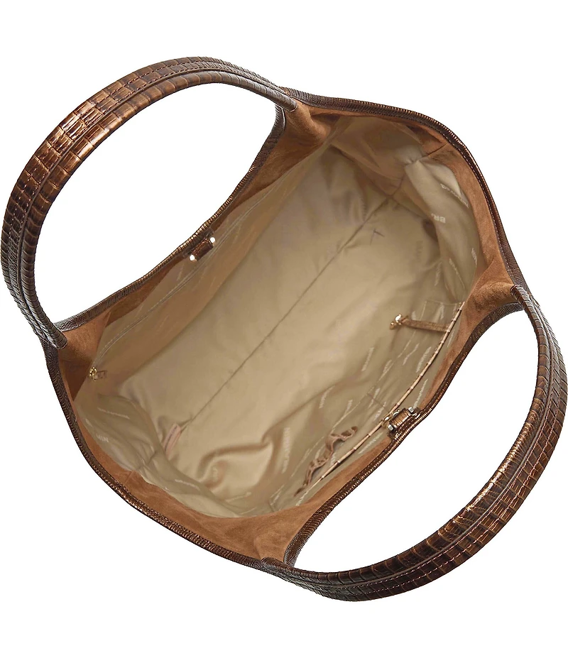 BRAHMIN Taupe Ensemble Iona Suede & Leather Studded Tote Bag