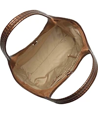 BRAHMIN Taupe Ensemble Iona Suede & Leather Studded Tote Bag