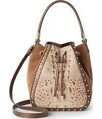 BRAHMIN Taupe Ensemble Melinda Suede & Lather Studded Bucket Bag