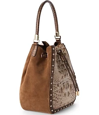 BRAHMIN Taupe Ensemble Melinda Suede & Lather Studded Bucket Bag