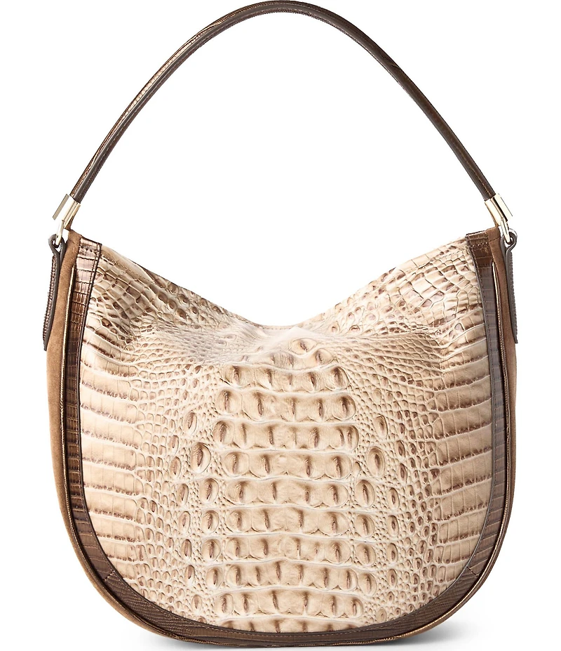 BRAHMIN Taupe Ensemble Small Kathleen Suede & Leather Studded Hobo Shoulder Bag