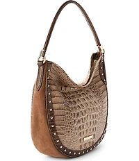 BRAHMIN Taupe Ensemble Small Kathleen Suede & Leather Studded Hobo Shoulder Bag