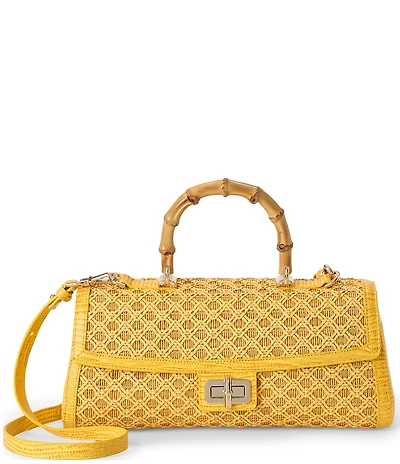 BRAHMIN Vivid Yellow Sunshadow Collection Dayan Raffia Top Handle Satchel Bag