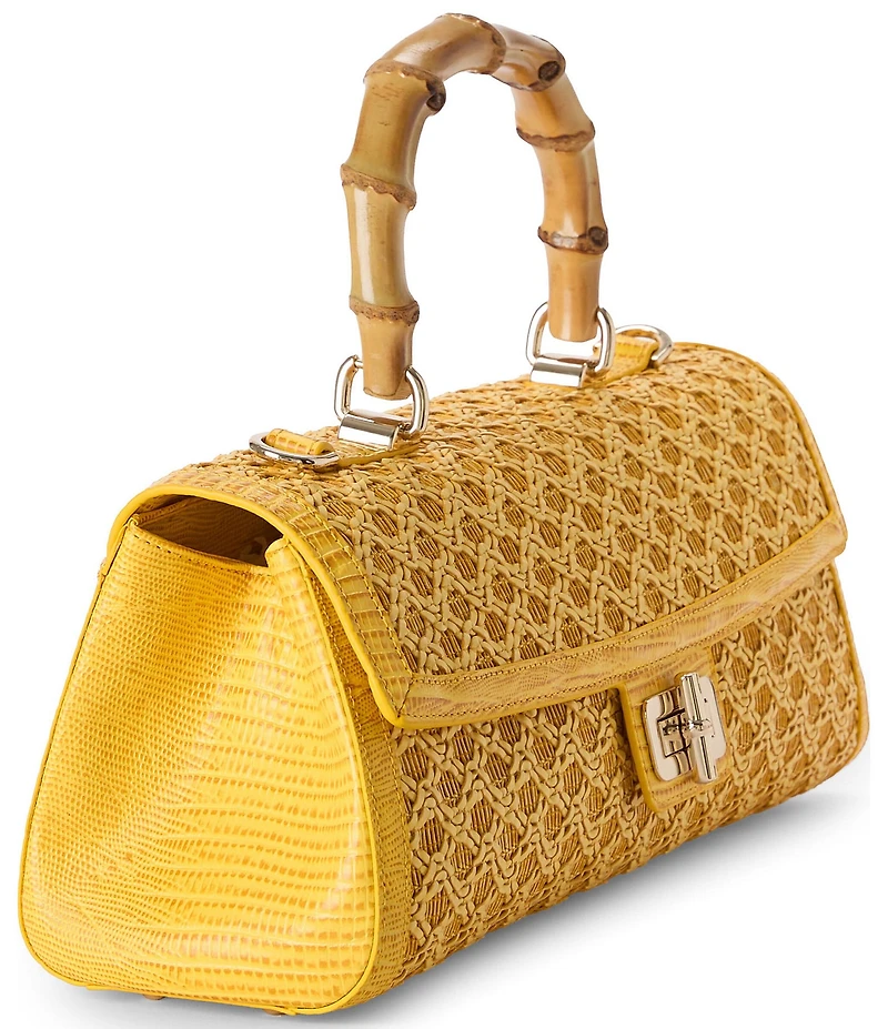 BRAHMIN Vivid Yellow Sunshadow Collection Dayan Raffia Top Handle Satchel Bag