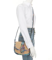 BRAHMIN Waterlily Melbourne Collection Portia Raffia Buckle Flap Crossbody Bag