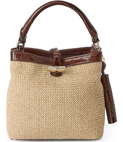 BRAHMIN Windswept Collection Mini Amelia Raffia Handle Bucket Bag
