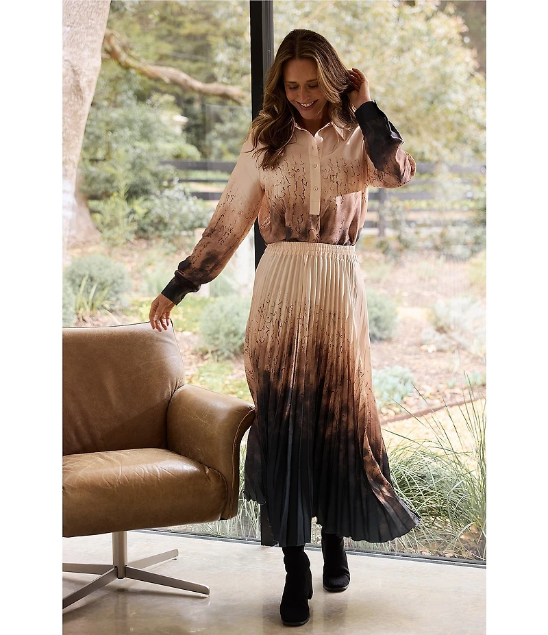 Brave + True Alias Coordinating Pleated Ombre Print Maxi Skirt