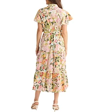 Brave + True Alice Collared Short Sleeve Tie Waist Button Front Midi Dress