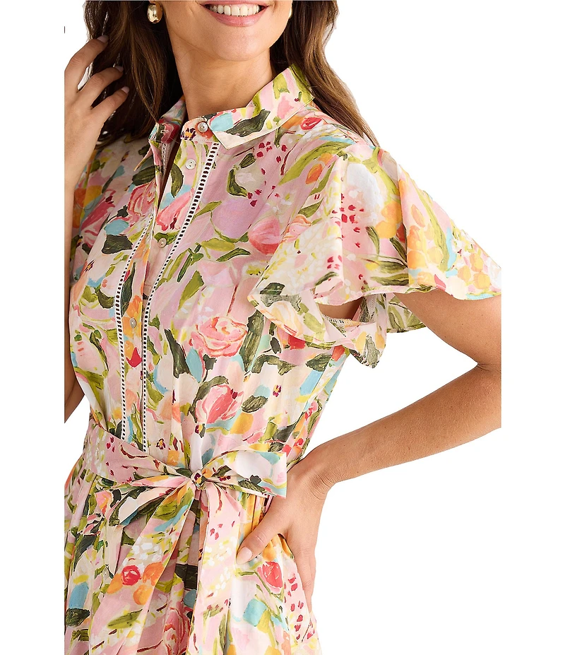 Brave + True Alice Collared Short Sleeve Tie Waist Button Front Midi Dress