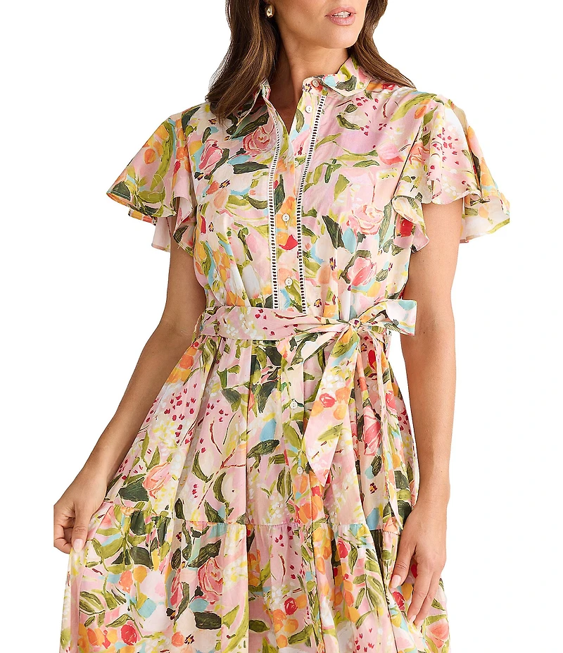 Brave + True Alice Collared Short Sleeve Tie Waist Button Front Midi Dress