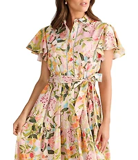 Brave + True Alice Collared Short Sleeve Tie Waist Button Front Midi Dress