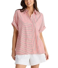 Brave + True Alice Striped Seersucker Short Sleeve Collared Button Front Striped Woven Coordinating Shirt