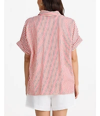 Brave + True Alice Striped Seersucker Short Sleeve Collared Button Front Striped Woven Coordinating Shirt