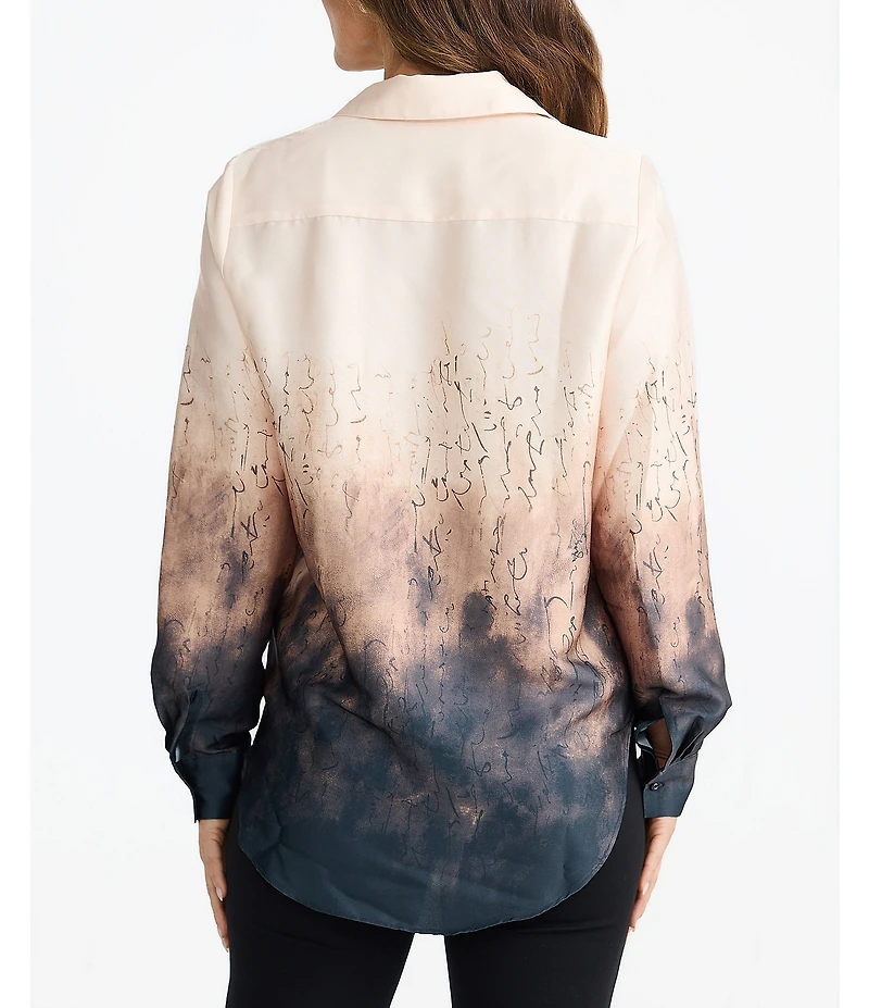 Brave + True Astrid Coordinating Woven Ombre Placement Print Long Sleeve Collared Shirt