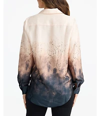 Brave + True Astrid Coordinating Woven Ombre Placement Print Long Sleeve Collared Shirt