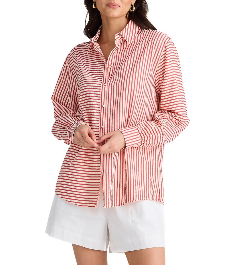 Brave + True Audrey Seersucker Stripe Point Collar Long Sleeve Classic Shirt