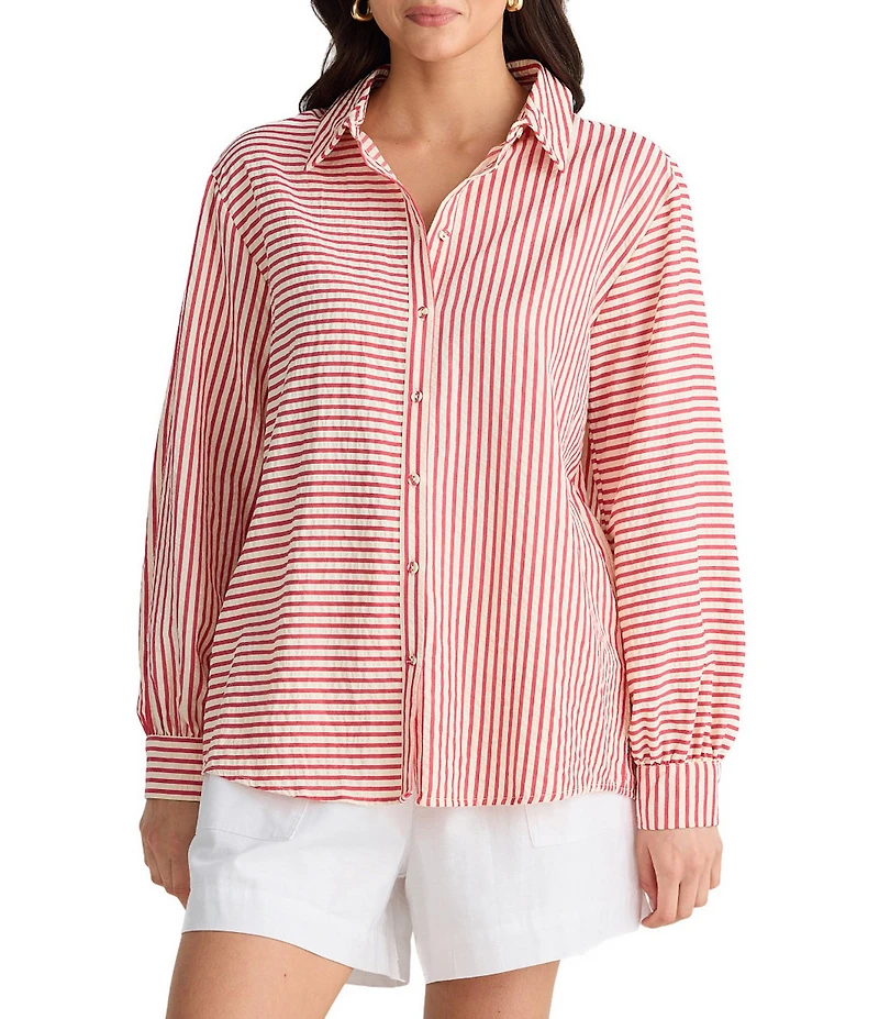 Brave + True Audrey Seersucker Stripe Point Collar Long Sleeve Classic Shirt