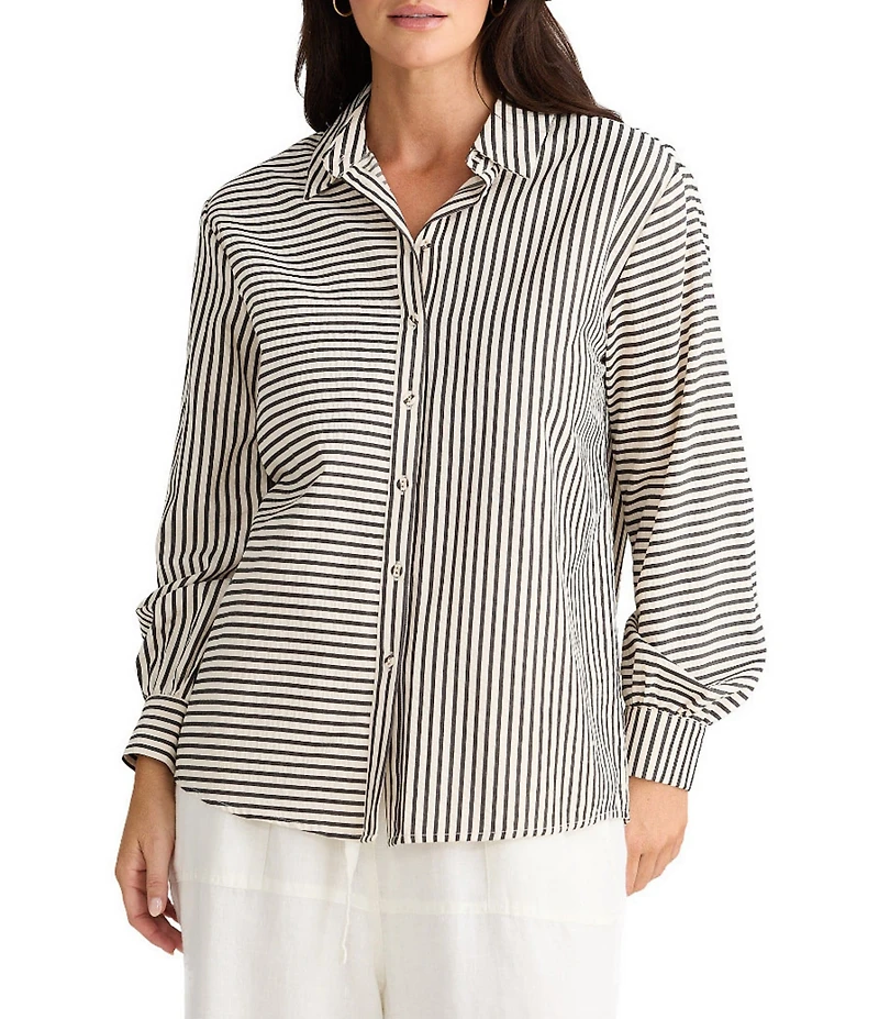 Brave + True Audrey Seersucker Stripe Point Collar Long Sleeve Classic Shirt