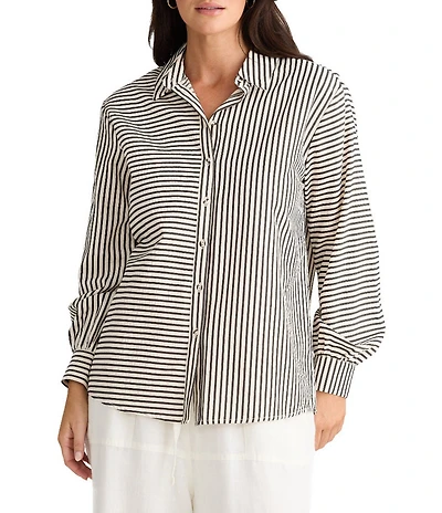 Brave + True Audrey Seersucker Stripe Point Collar Long Sleeve Classic Shirt