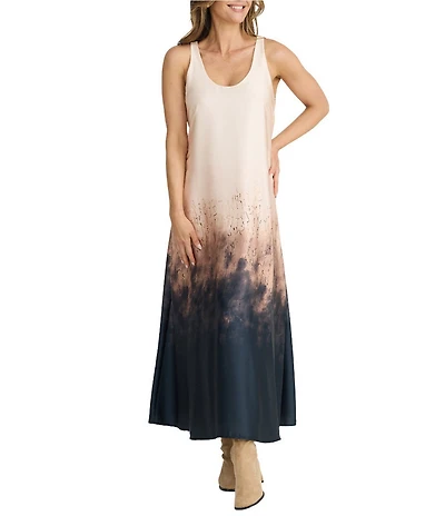 Brave + True Audrey Sleeveless Scoop Neckline Tie Back Ombre Print Maxi Dress