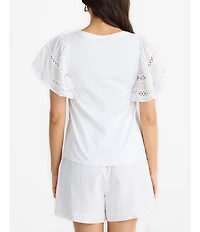Brave + True Chloe Short Flare Lace Insert Sleeve Crew Neckline Knit Tee