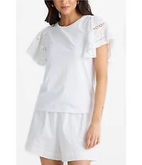 Brave + True Chloe Short Flare Lace Insert Sleeve Crew Neckline Knit Tee