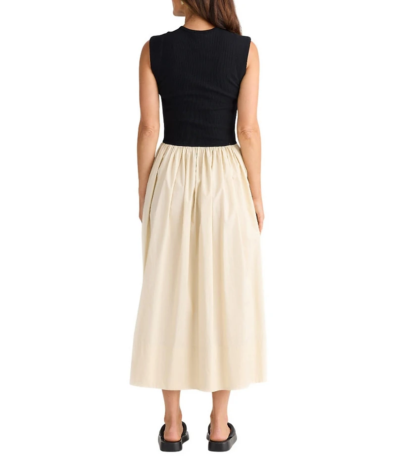 Brave + True Daphne Jersey Rib Cotton Solid Body Striped Skirt Sleeveless Crew Neck Maxi Dress