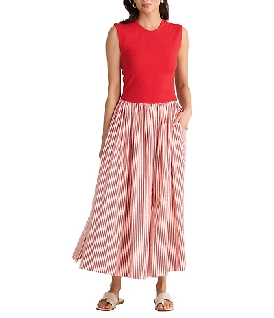 Brave + True Daphne Mix Media Stripe A-Line Crew Neck Sleeveless Maxi Dress