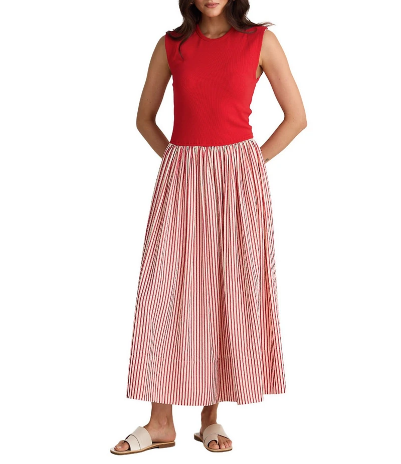 Brave + True Daphne Mix Media Stripe A-Line Crew Neck Sleeveless Maxi Dress