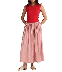 Brave + True Daphne Mix Media Stripe A-Line Crew Neck Sleeveless Maxi Dress