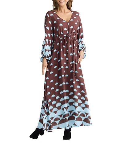 Brave + True Daylight Long Sleeve V-Neckline Tie Front Printed Maxi Dress