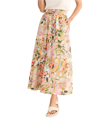 Brave + True Eliza Floral Cotton A-Line Midi Skirt
