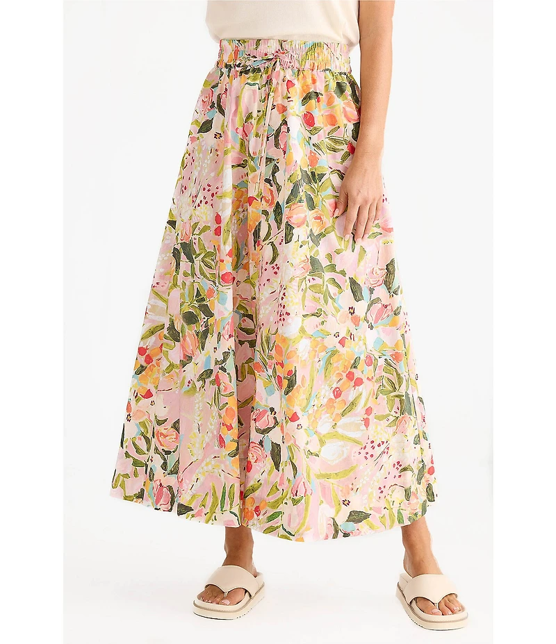 Brave + True Eliza Floral Cotton A-Line Midi Skirt