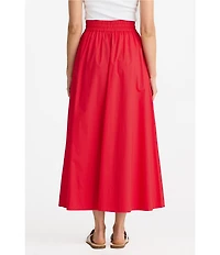 Brave + True Eliza Poplin Drawstring Elastic Pull On Midi Skirt