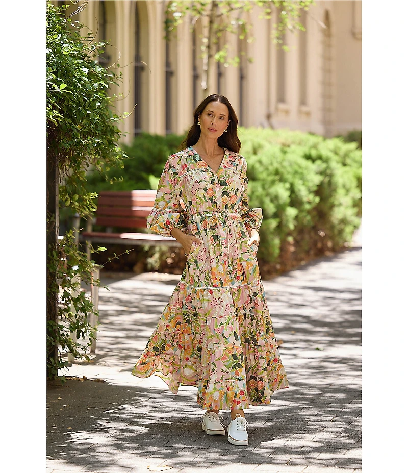 Brave + True Gertie Zoe's Garden V-Neck Long Sleeve Maxi Dress