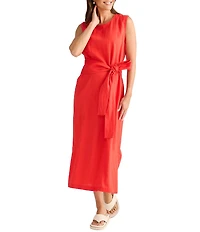 Brave + True Linen Blend Sleeveless Tie Front Smocked Back Midi Dress