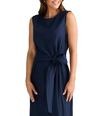 Brave + True Linen Blend Sleeveless Tie Front Smocked Back Midi Dress