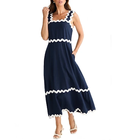 Brave + True Marlo Linen Blend Ric-Rac Sleeveless A-Line Maxi Dress