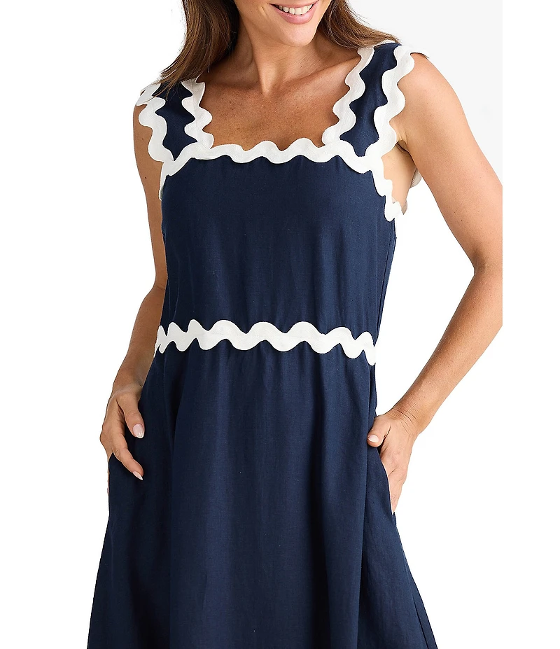 Brave + True Marlo Linen Blend Ric-Rac Sleeveless A-Line Maxi Dress