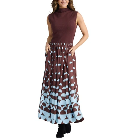 Brave + True Mayflower Sleeveless Mock Neckline Printed A Line Maxi Dress