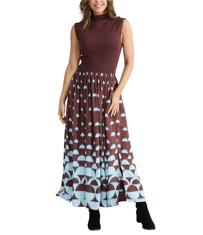 Brave + True Mayflower Sleeveless Mock Neckline Printed A Line Maxi Dress