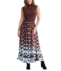 Brave + True Mayflower Sleeveless Mock Neckline Printed A Line Maxi Dress