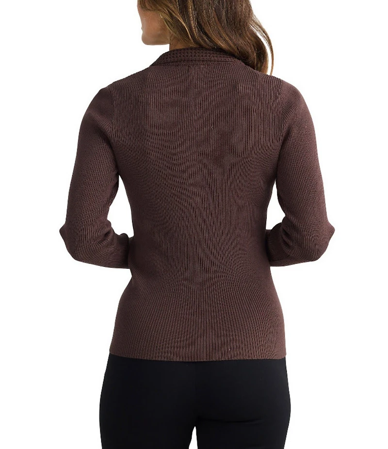 Brave + True Mimi Long Sleeve Collared Split V-Neckline Ribbed Sweater Top